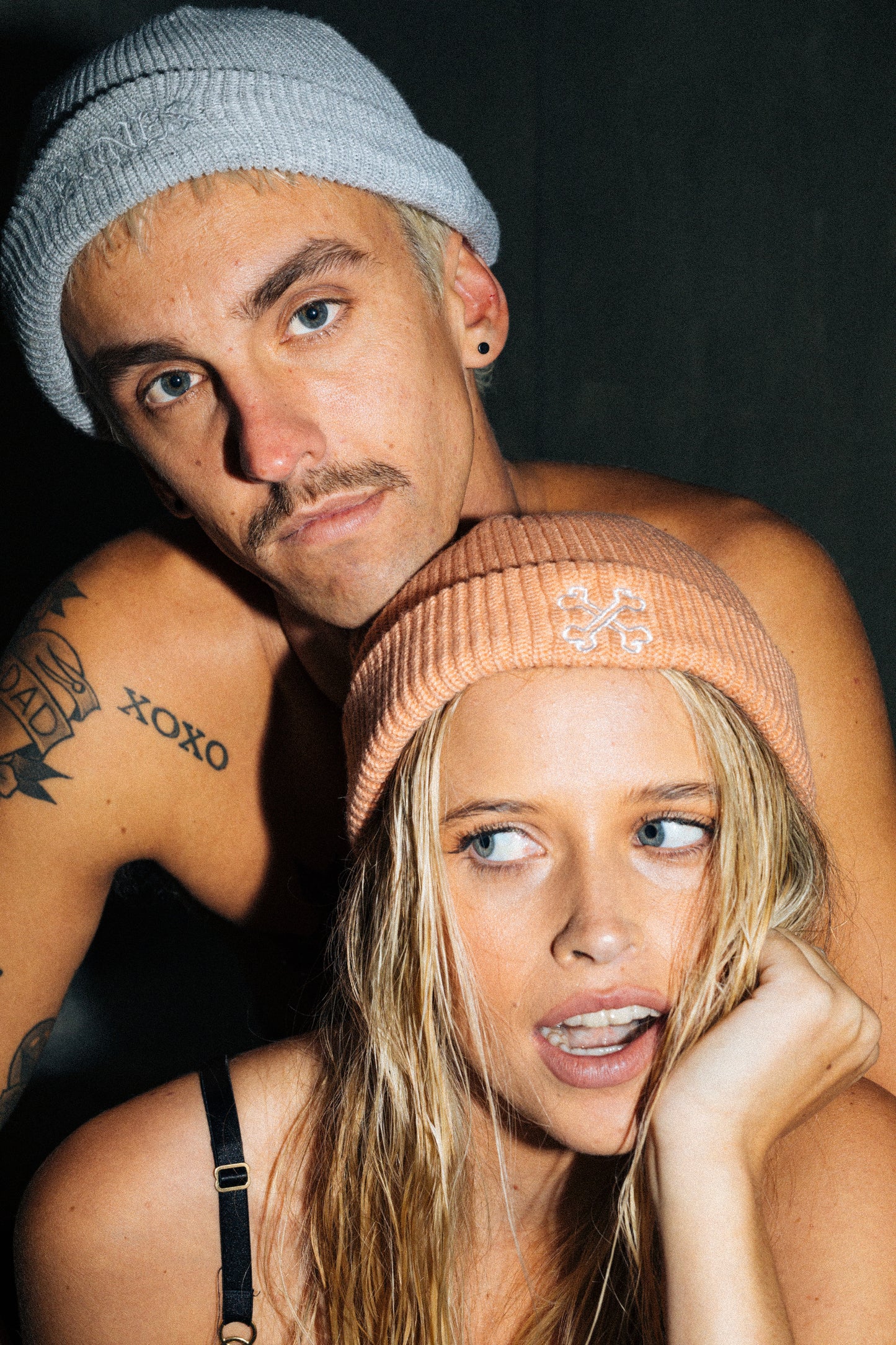 Cross Bones Logo Beanie - Peach