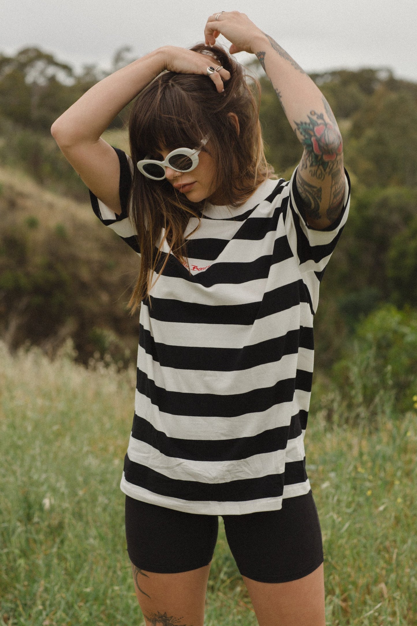 White Stripe Tee - Black and White