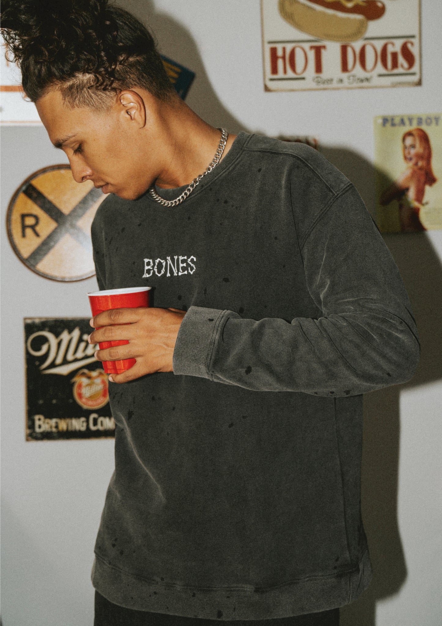 Bones Club Crew Sweater - Washed Black
